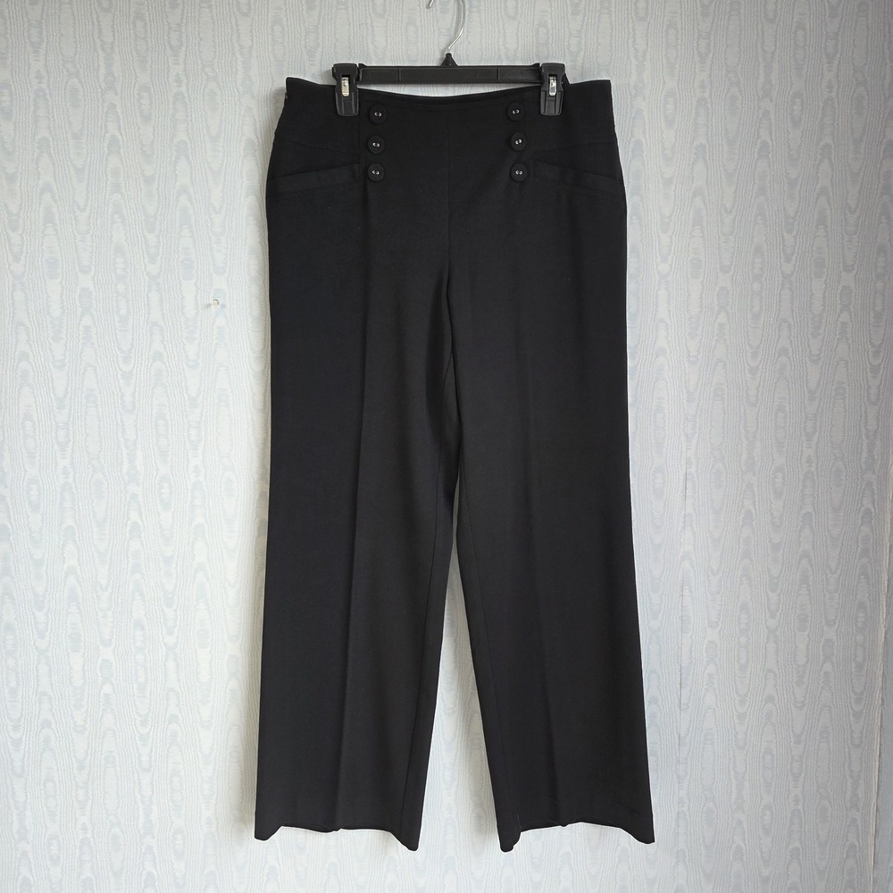 Vtg Y2K Midnight Velvet Dress‎ Pants Womens 10 Black Wide Leg Trousers Nautical